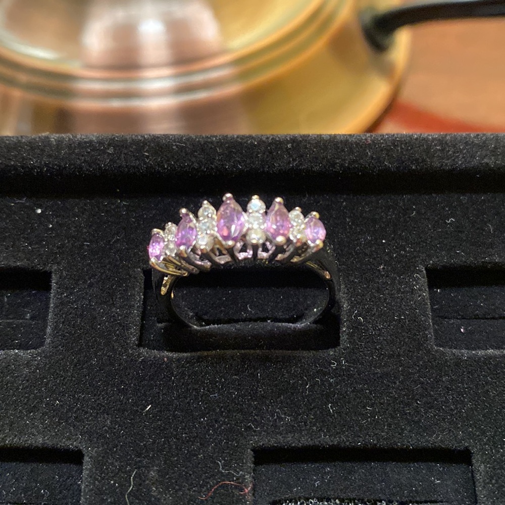 Amethyst and Diamonds ring size 8 - Picture 7 of 10